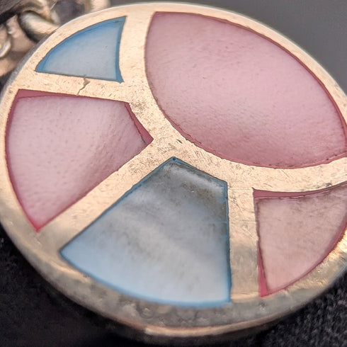 Vintage sterling silver two-tone mother-of-pearl pendant with necklace